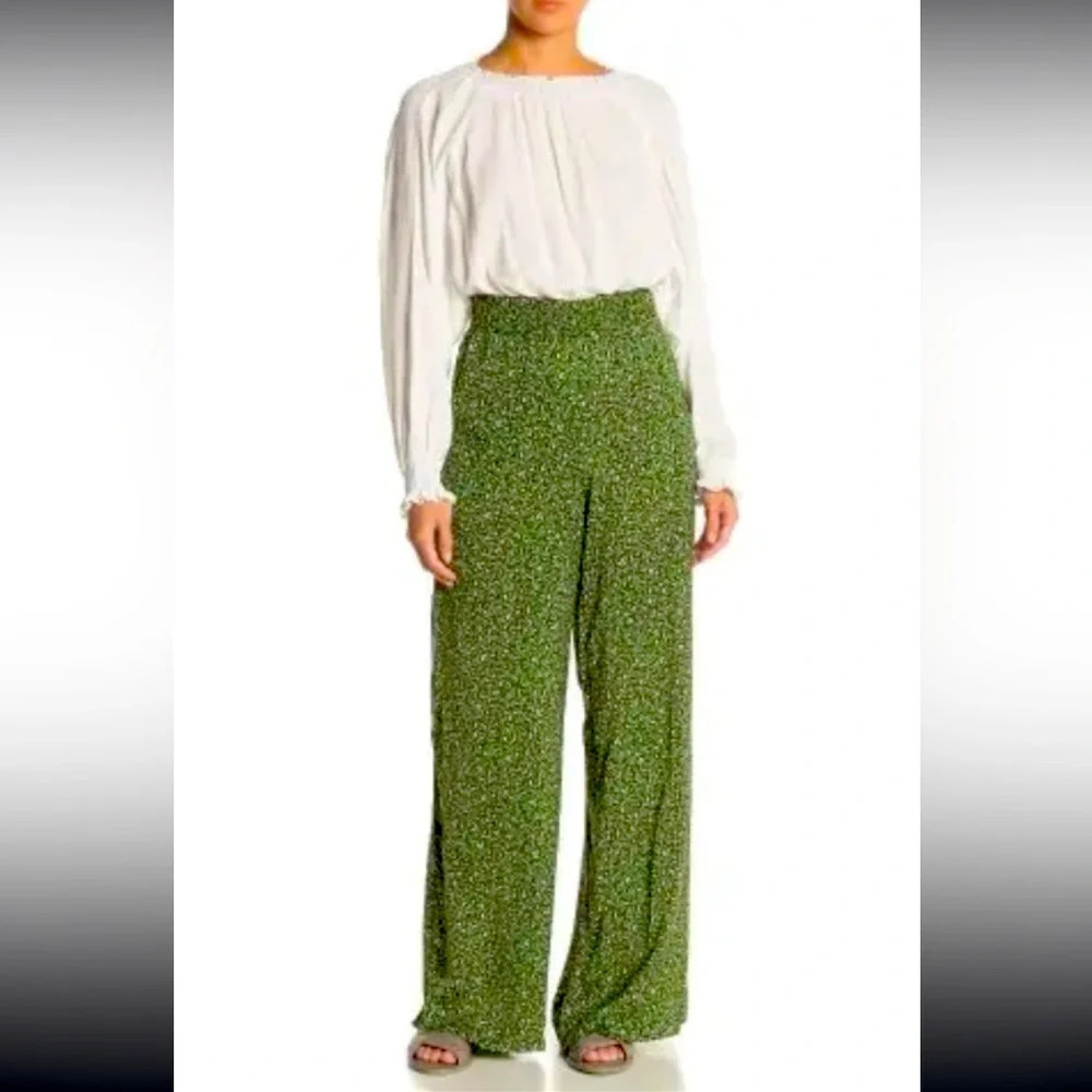 Satin mustard seed pull on elastic green cheetah print pants M 66$